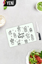 Free Hugs | Cam Kesme Tahtası - Cam Kesme Tablası | Çap 32cm
