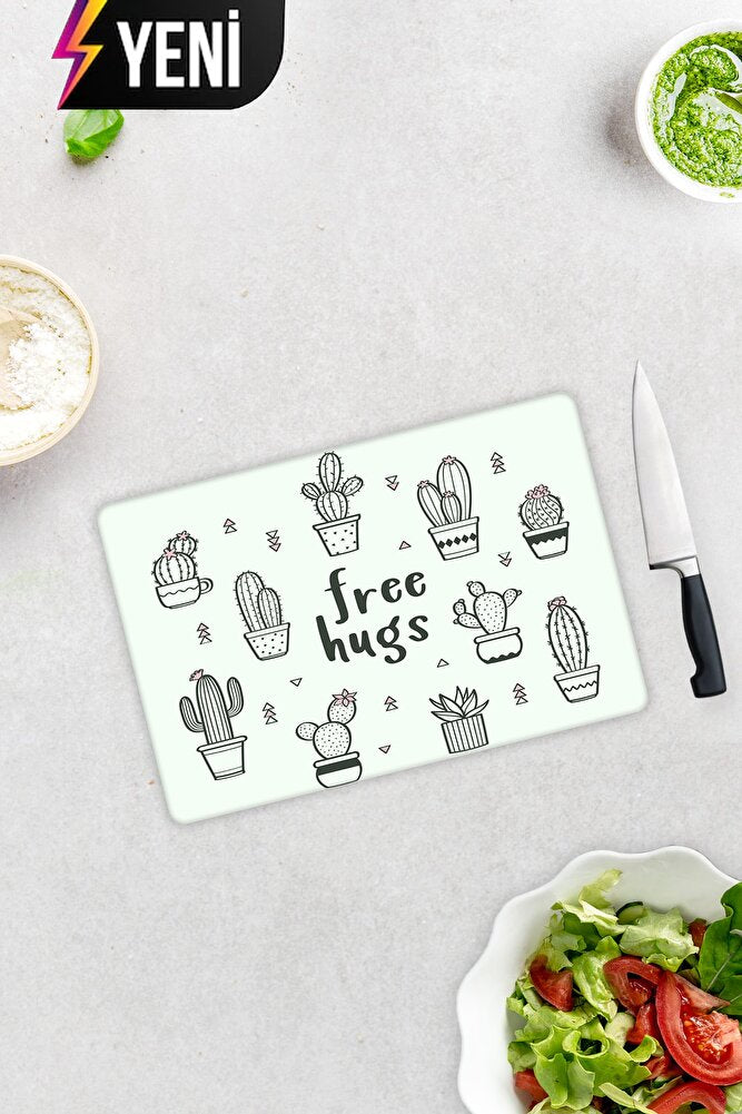 Free Hugs | Cam Kesme Tahtası - Cam Kesme Tablası | Çap 32cm