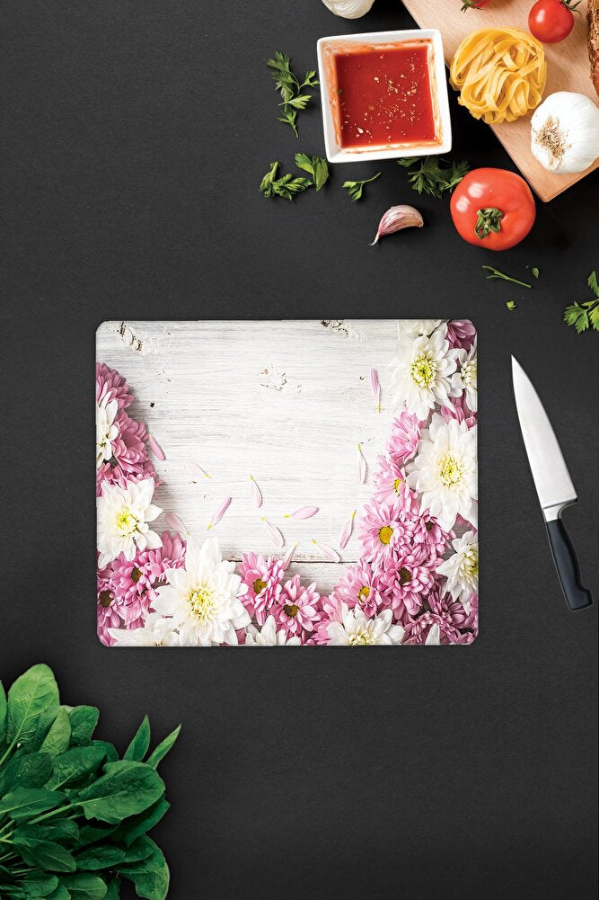 Pembe Kasımpatı | Cam Kesme Tahtası - Cam Kesme Tablası | Çap32 cm