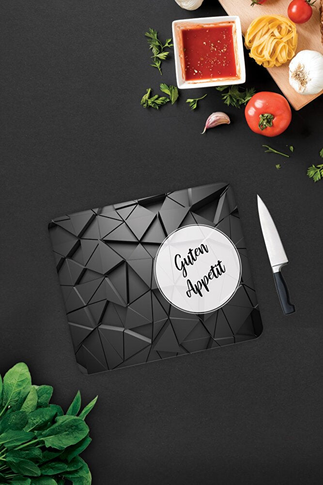 Guten Appetit | Antrasit Kristal | Cam Kesme Tahtası - Cam Kesme Tablası | 29cm X 34cm