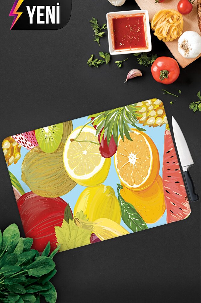 Ekşi Meyveler | Cam Kesme Tahtası - Cam Kesme Tablası | 20cm x 30cm