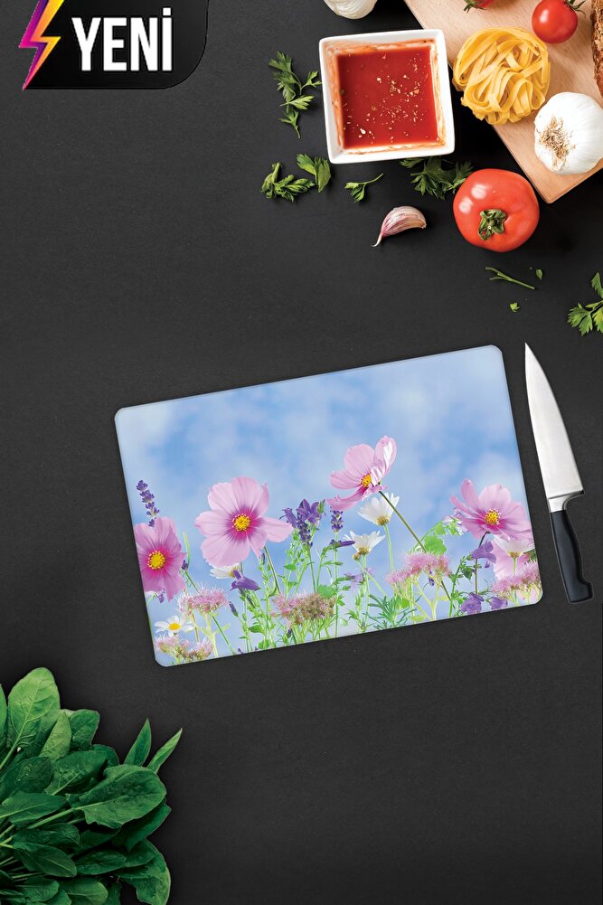 Cam Kesme Tahtası - Cam Kesme Tablası | Menekşe Desenli | 30cm X 40cm