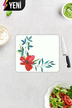 Çiçek Motifi Desenli | Cam Kesme Tahtası - Cam Kesme Tablası | Çap 32cm