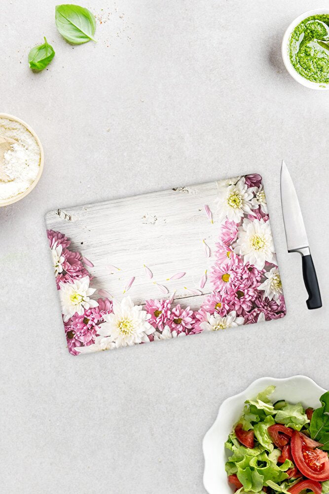 Pembe Kasımpatı | Cam Kesme Tahtası - Cam Kesme Tablası | Çap32 cm