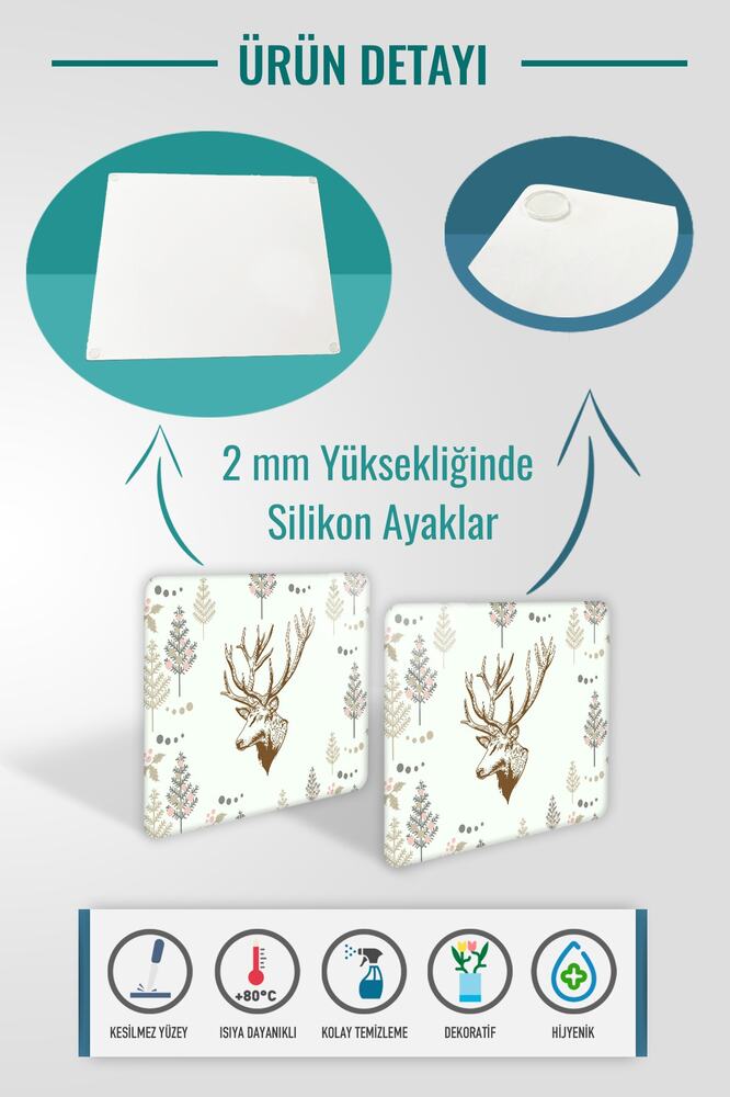2'li Takım | Cam Tabak - Kahvaltı Tabağı - Pasta Tabağı | Cervus Deer | 29cm X 34cm