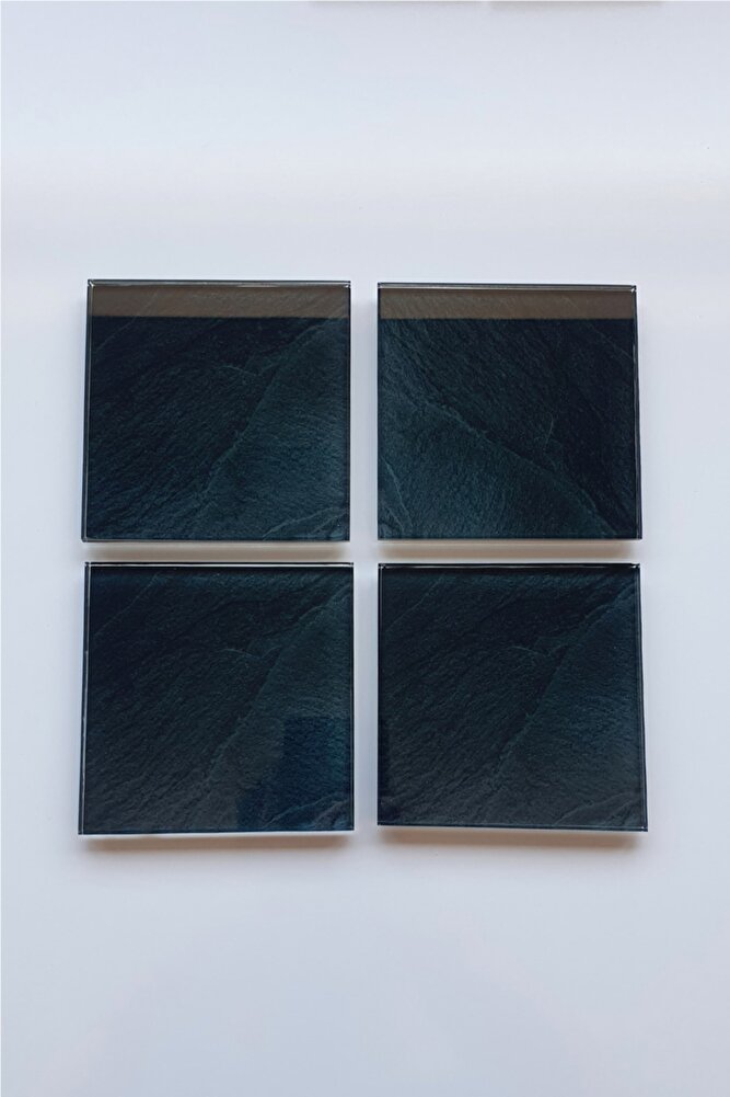 Cam Bardak Altlığı | 4'lü Takım Black Rock | 10cm X 10cm