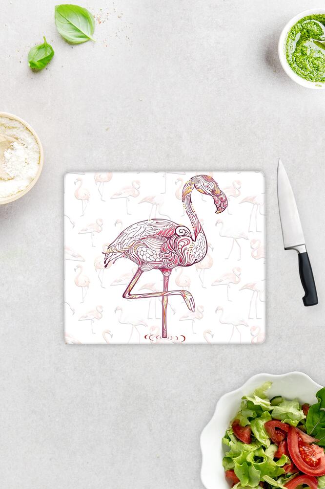 Flamingo Desen | Cam Kesme Tahtası - Cam Kesme Tablası | 29 cm x 34 cm