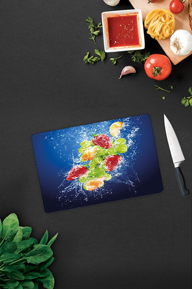 Köpüklü Meyveler | Cam Kesme Tahtası - Cam Kesme Tablası | 29 cm x 34 cm