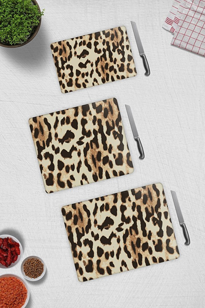 3'lü Takım Leopar Desenli | Cam Kesme Tahtası - Cam Kesme Tablası