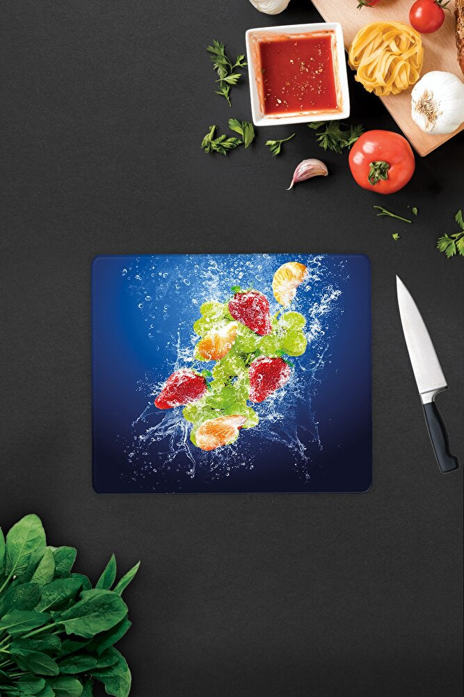 Köpüklü Meyveler | Cam Kesme Tahtası - Cam Kesme Tablası | 29 cm x 34 cm