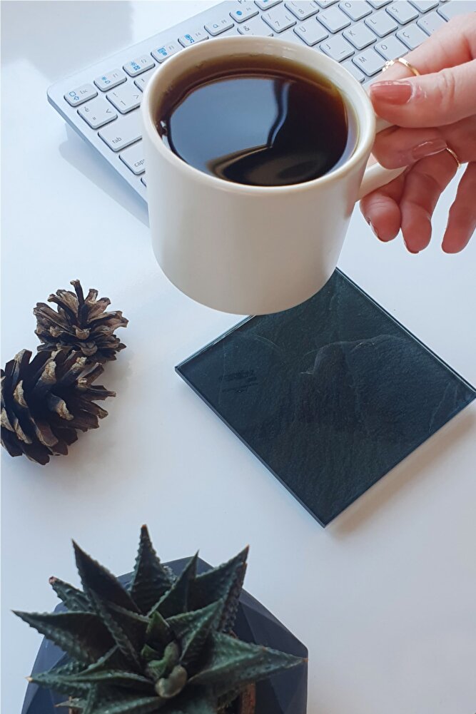 Cam Bardak Altlığı | 4'lü Takım Black Rock | 10cm X 10cm