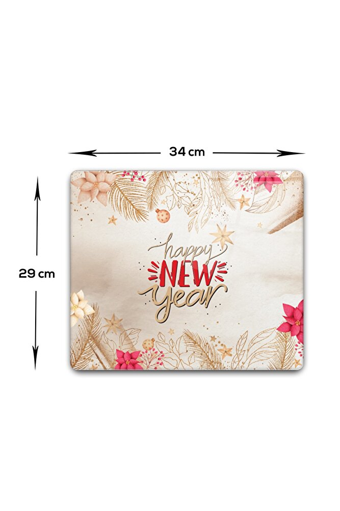 Cam Kesme Tahtası - Cam Kesme Tablası | Happy New Year - Gold | 29cm X 34cm