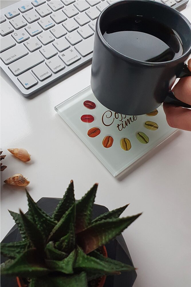 Cam Bardak Altlığı | 4'lü Takım Coffee Time | 10cm X 10cm
