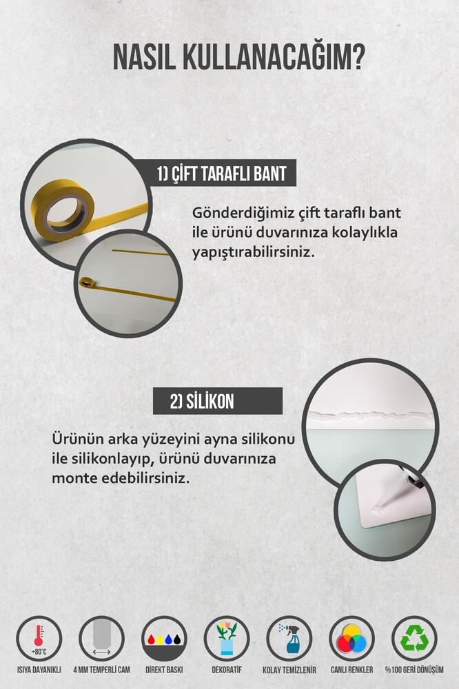 Cam Ocak Arkası Koruyucu | Karagül Desen | 40cm X 60cm