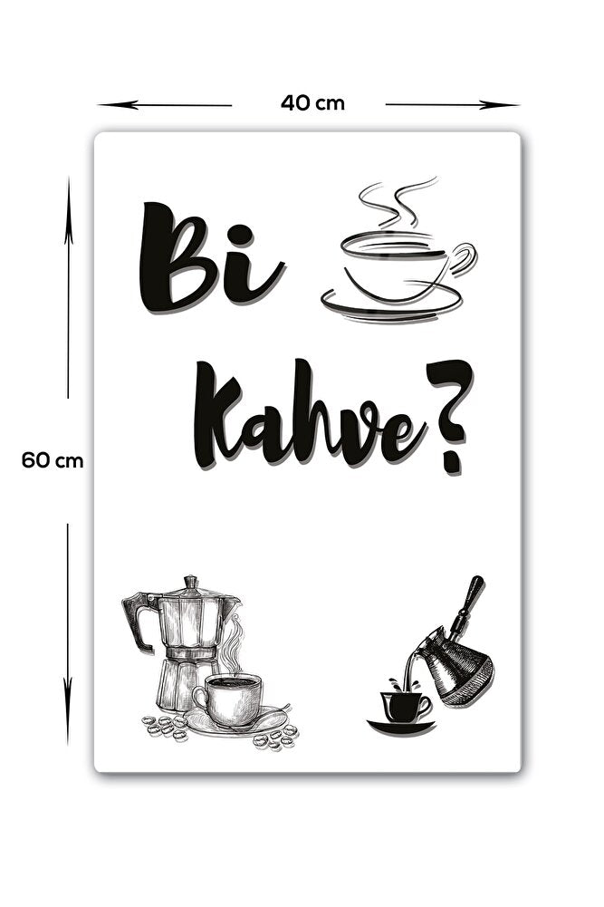 Cam Tablo | Kahve Köşesi - Bi Kahve | Beyaz Fon |