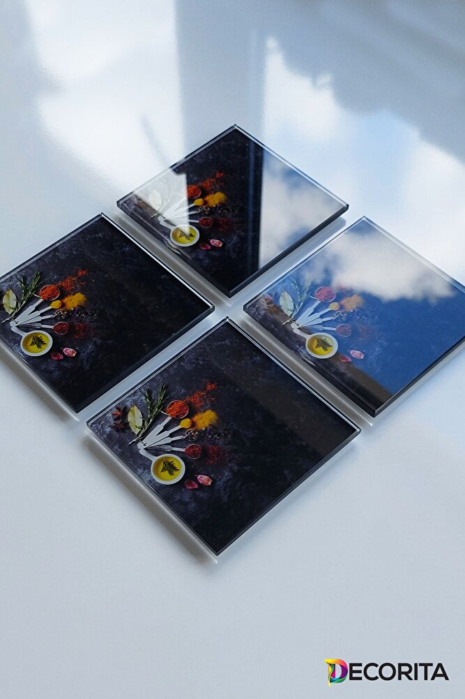 Cam Bardak Altlığı | 4'lü Takım Baharat Çeşnisi | 10cm X 10cm