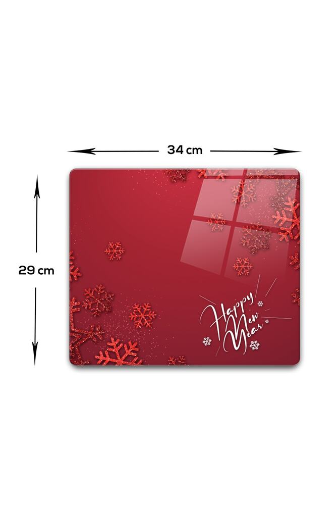 Cam Kesme Tahtası - Cam Kesme Tablası | Happy New Year Kırmızı | 29cm X 34cm