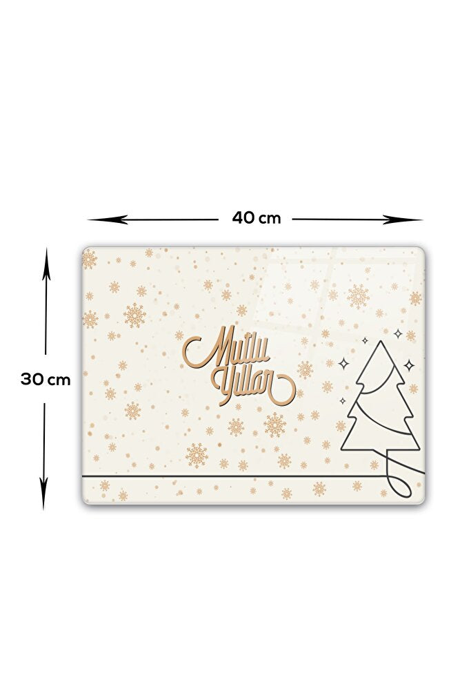 Cam Kesme Tahtası - Cam Kesme Tablası | Mutlu Yıllar Krem | 20cm X 30cm