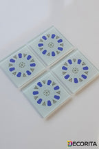 Cam Bardak Altlığı | Acem Kahveci - Yuvarlak Desen - Mavi | 4'lü Takım | 10cm X 10cm