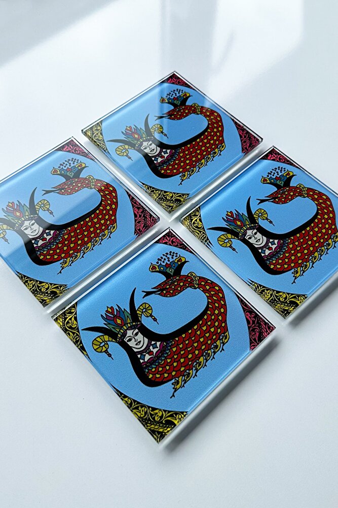 Cam Bardak Altlığı | Klasik Şahmeran | 4'lü Takım | 10cm X 10cm