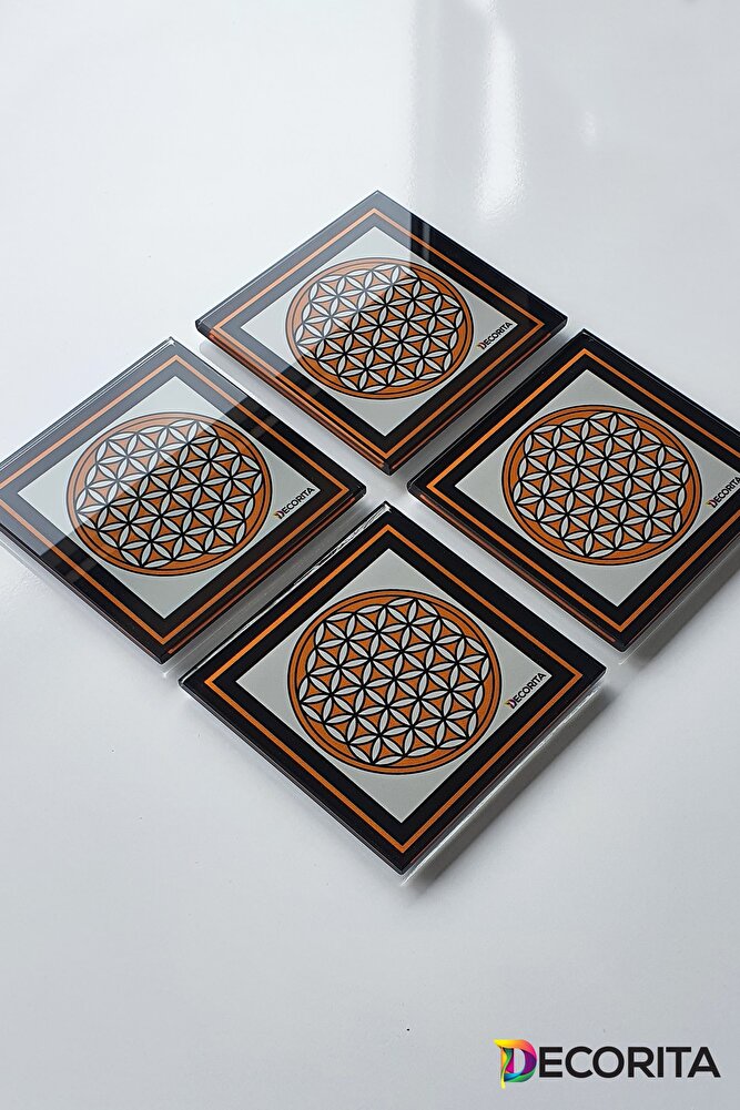 Cam Bardak Altlığı | Logolu | 4'lü Takım | 10cm X 10cm