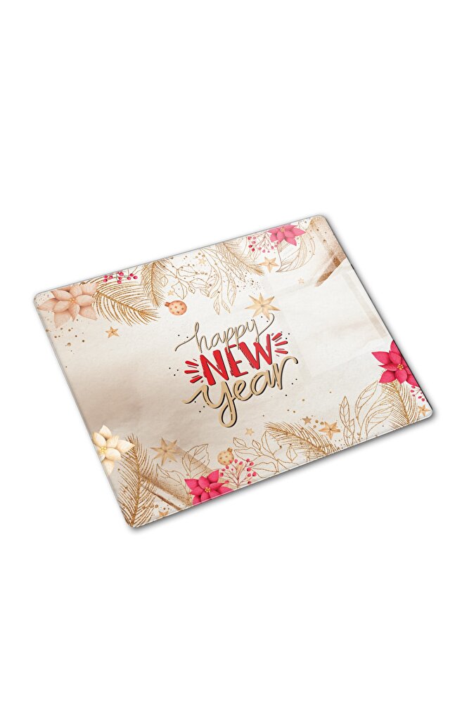 Cam Kesme Tahtası - Cam Kesme Tablası | Happy New Year - Gold | 29cm X 34cm