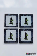 Cam Bardak Altlığı | Harfli Tasarım | 4'lü Takım | I? Harfi | 10cm X 10cm