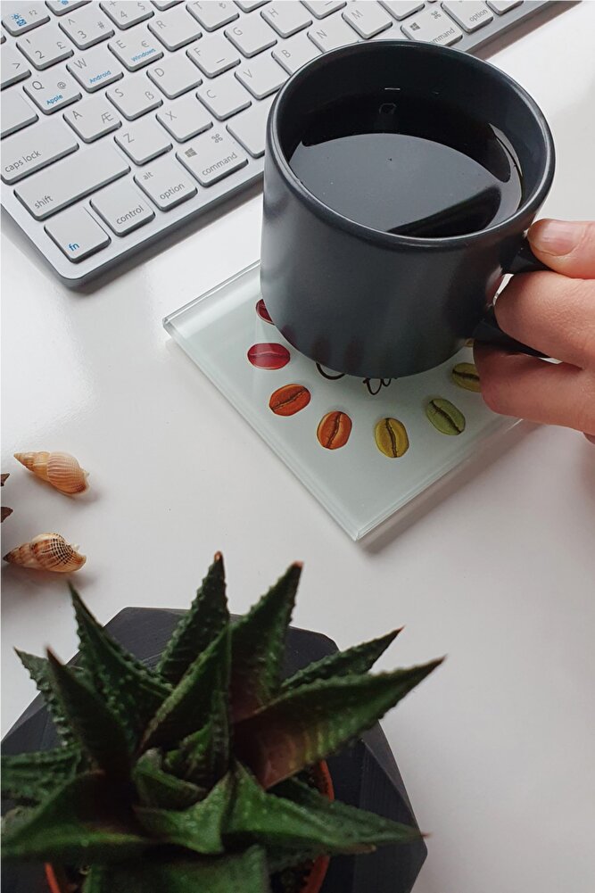Cam Bardak Altlığı | 4'lü Takım Coffee Time | 10cm X 10cm