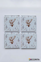 Cam Bardak Altlığı | 4'lü Takım Cervus Deer | 10cm X 10cm