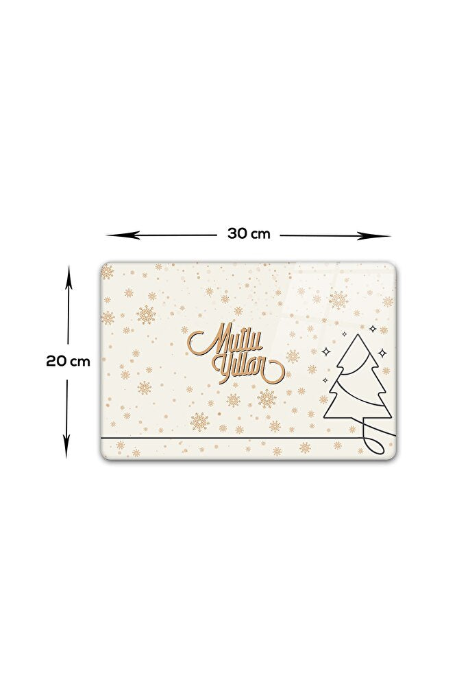 Cam Kesme Tahtası - Cam Kesme Tablası | Mutlu Yıllar Krem | 20cm X 30cm