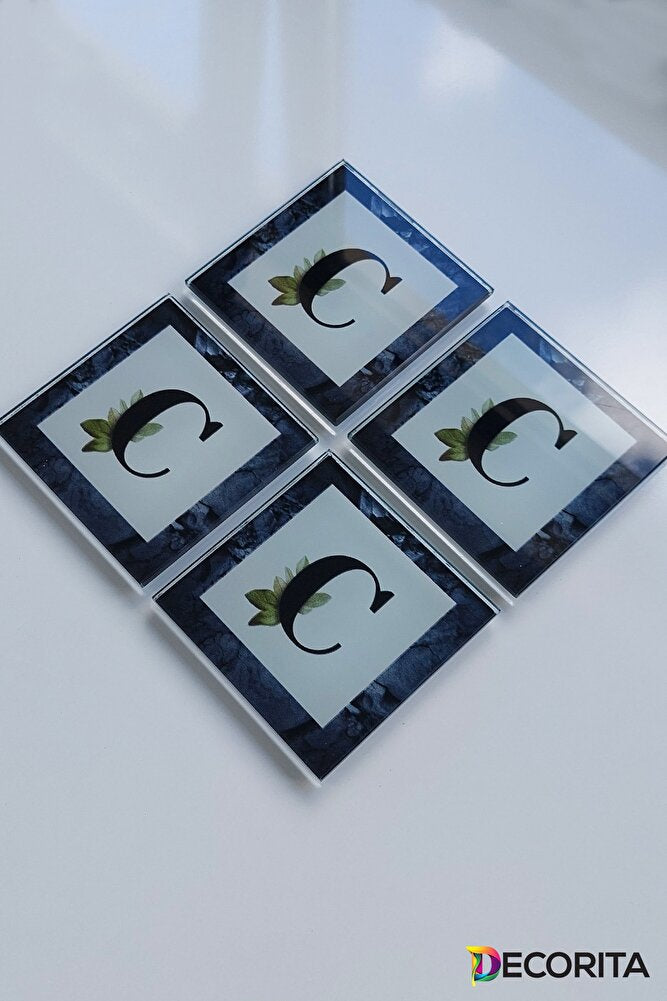Cam Bardak Altlığı | Harfli Tasarım | C | 10cm X 10cm