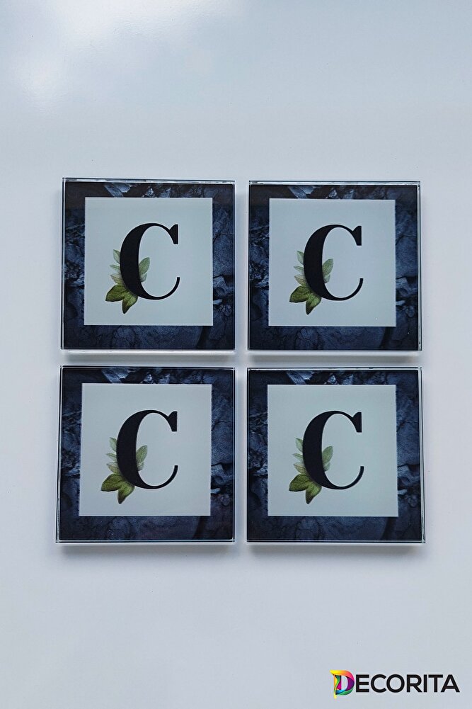 Cam Bardak Altlığı | Harfli Tasarım | C | 10cm X 10cm