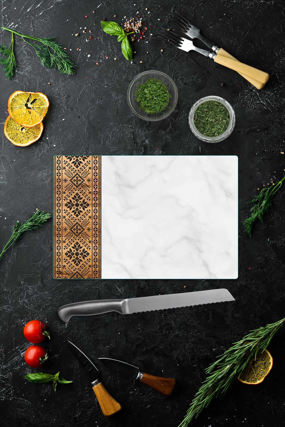 Cam Kesme Tahtası - Cam Kesme Tablası | Anadolu Nakışı - Siyah | 20cm x 30cm