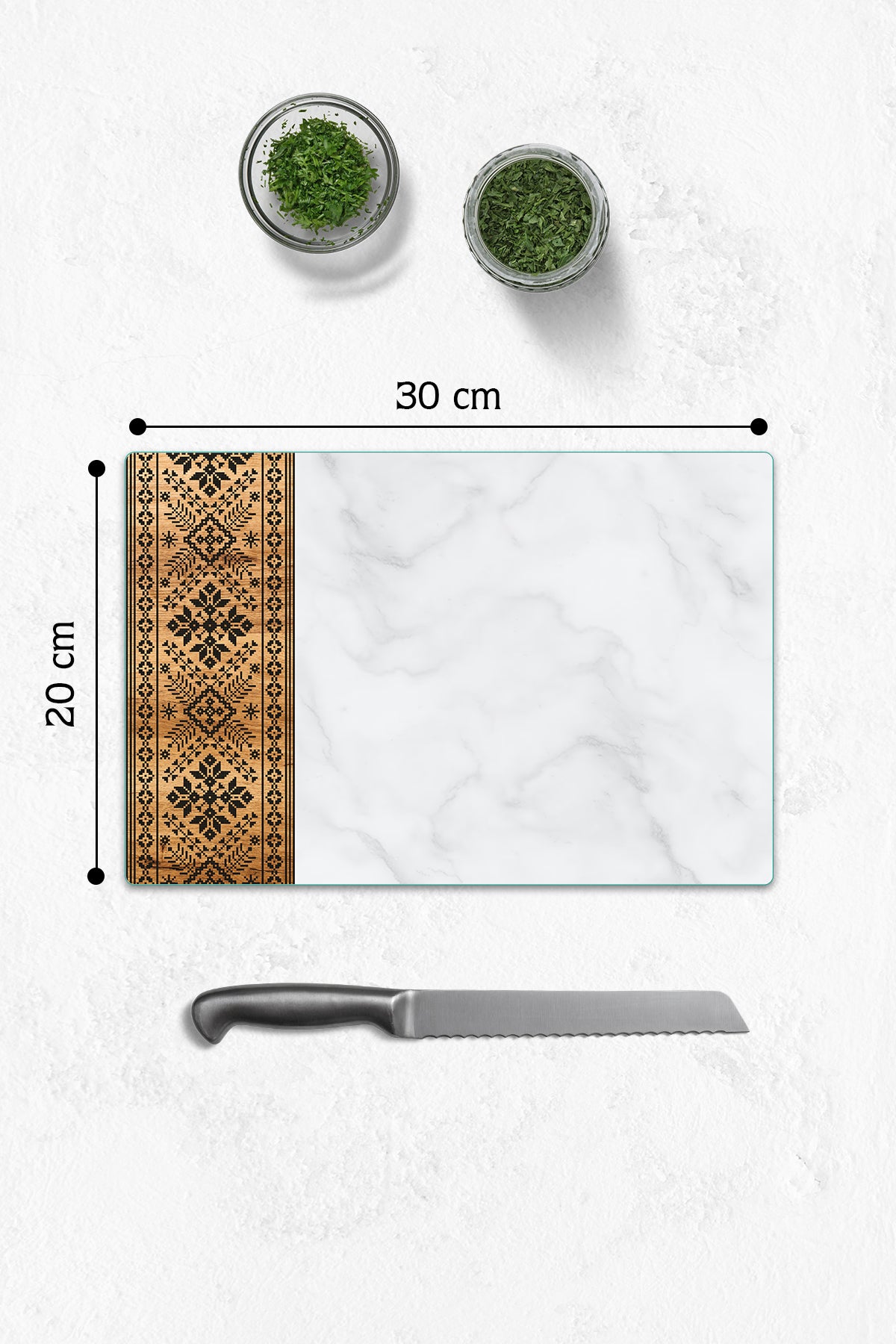 Cam Kesme Tahtası - Cam Kesme Tablası | Anadolu Nakışı - Siyah | 20cm x 30cm