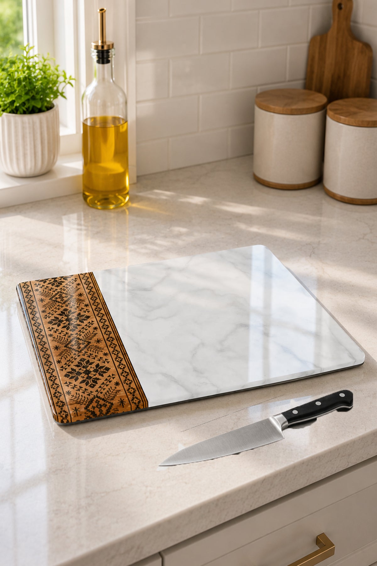 Cam Kesme Tahtası - Cam Kesme Tablası | Anadolu Nakışı - Siyah | 20cm x 30cm