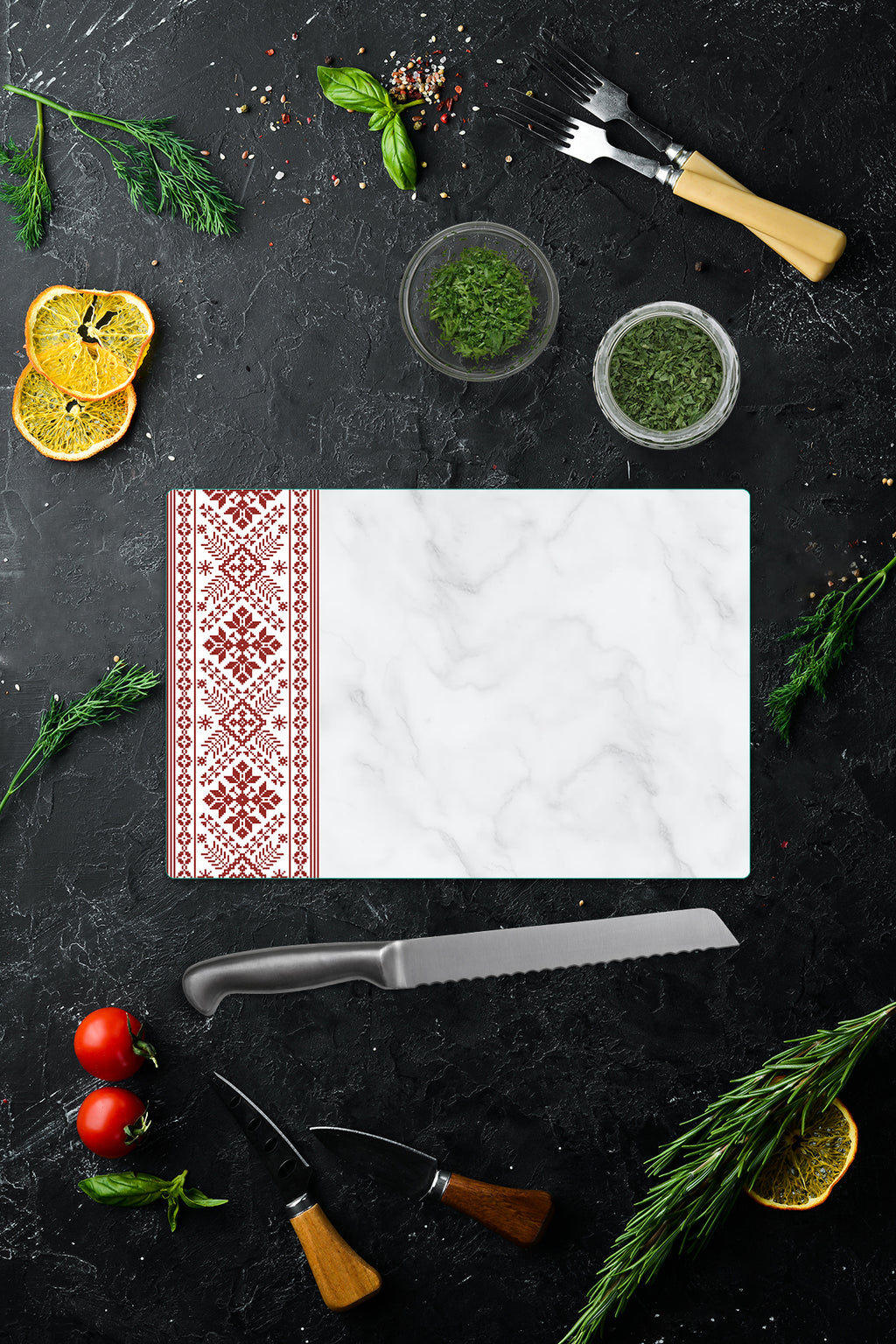 Cam Kesme Tahtası - Cam Kesme Tablası | Anadolu Nakışı - Kırmızı | 20cm x 30cm