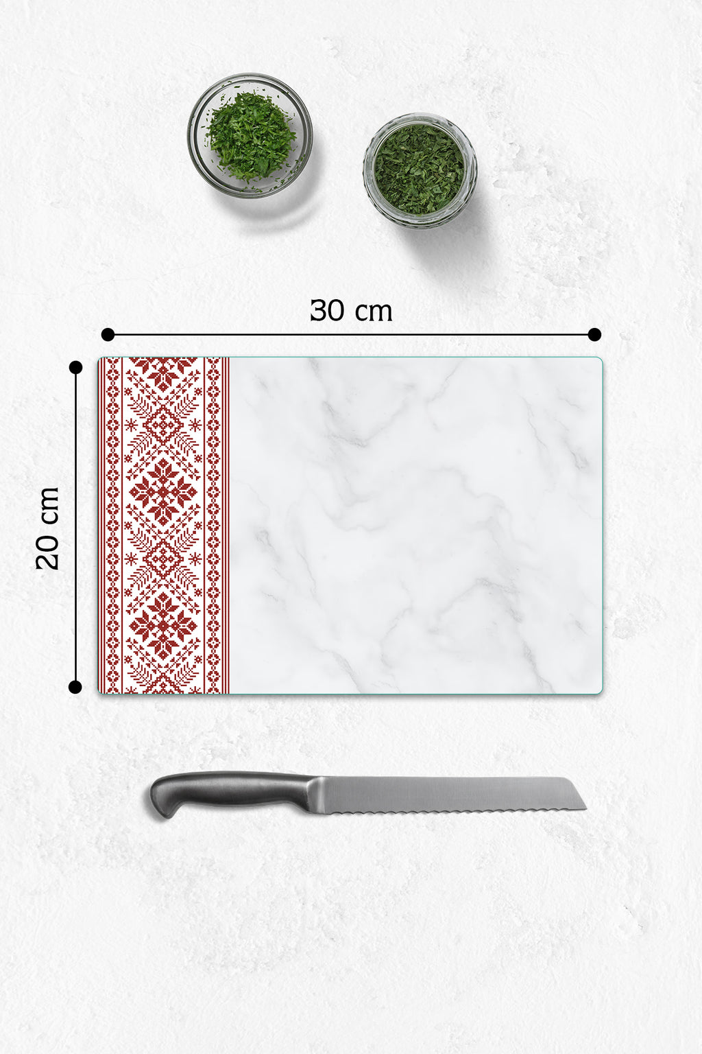 Cam Kesme Tahtası - Cam Kesme Tablası | Anadolu Nakışı - Kırmızı | 20cm x 30cm