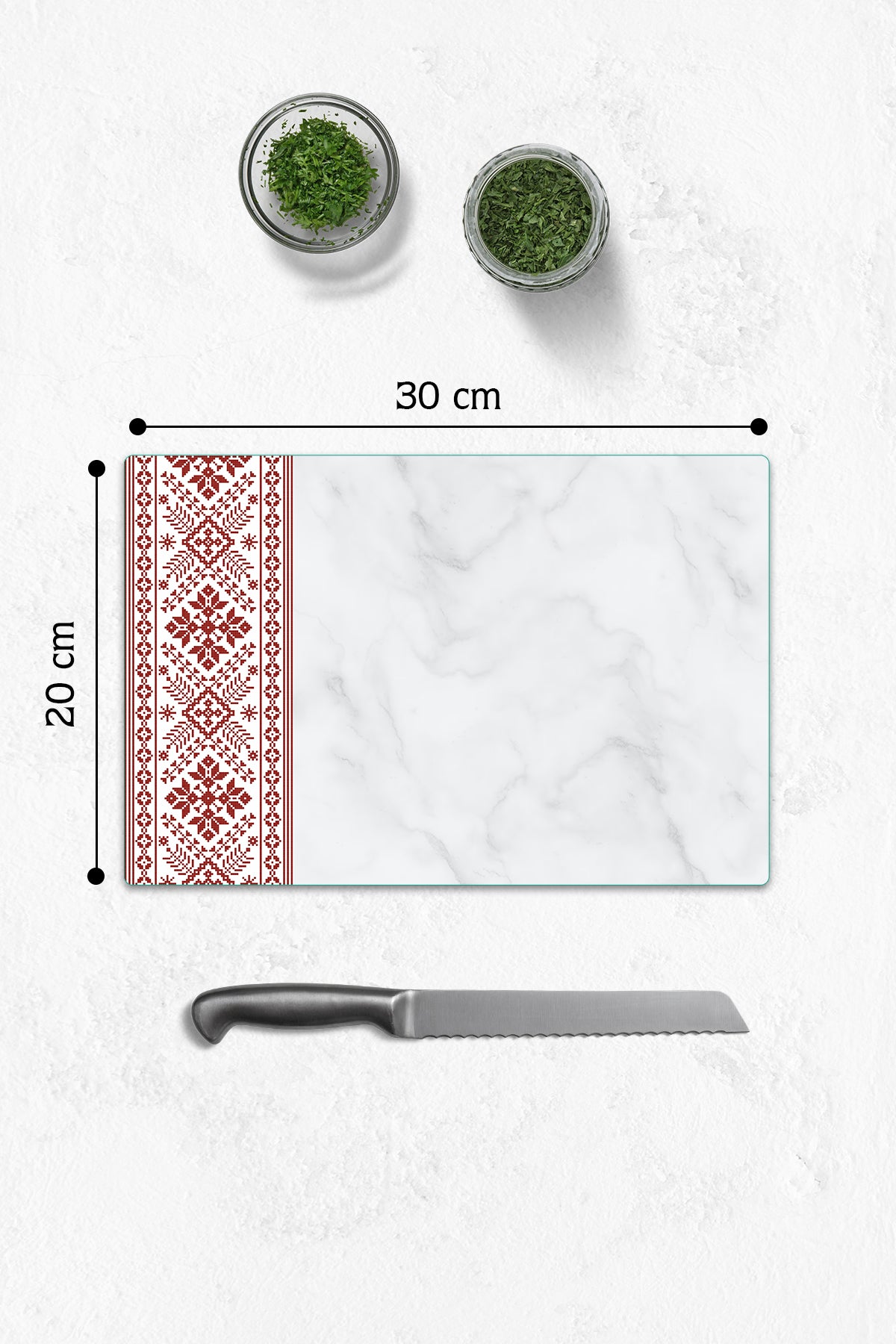 Cam Kesme Tahtası - Cam Kesme Tablası | Anadolu Nakışı - Kırmızı | 20cm x 30cm