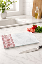 Cam Kesme Tahtası - Cam Kesme Tablası | Anadolu Nakışı - Kırmızı | 20cm x 30cm
