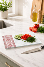 Cam Kesme Tahtası - Cam Kesme Tablası | Anadolu Nakışı - Kırmızı | 20cm x 30cm