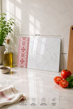 Cam Kesme Tahtası - Cam Kesme Tablası | Anadolu Nakışı - Kırmızı | 20cm x 30cm