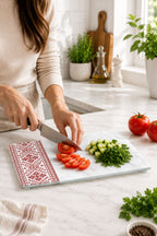 Cam Kesme Tahtası - Cam Kesme Tablası | Anadolu Nakışı - Kırmızı | 20cm x 30cm