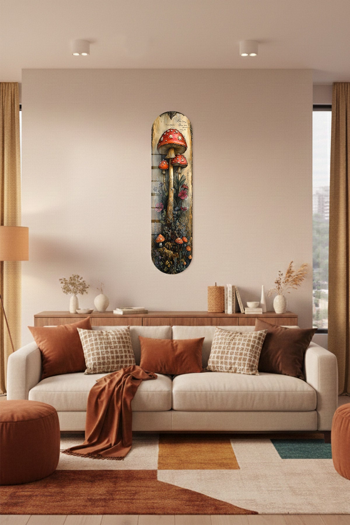 Cam Kaykay Tablo | Antik Botanik Amanita | 20cm x 80cm