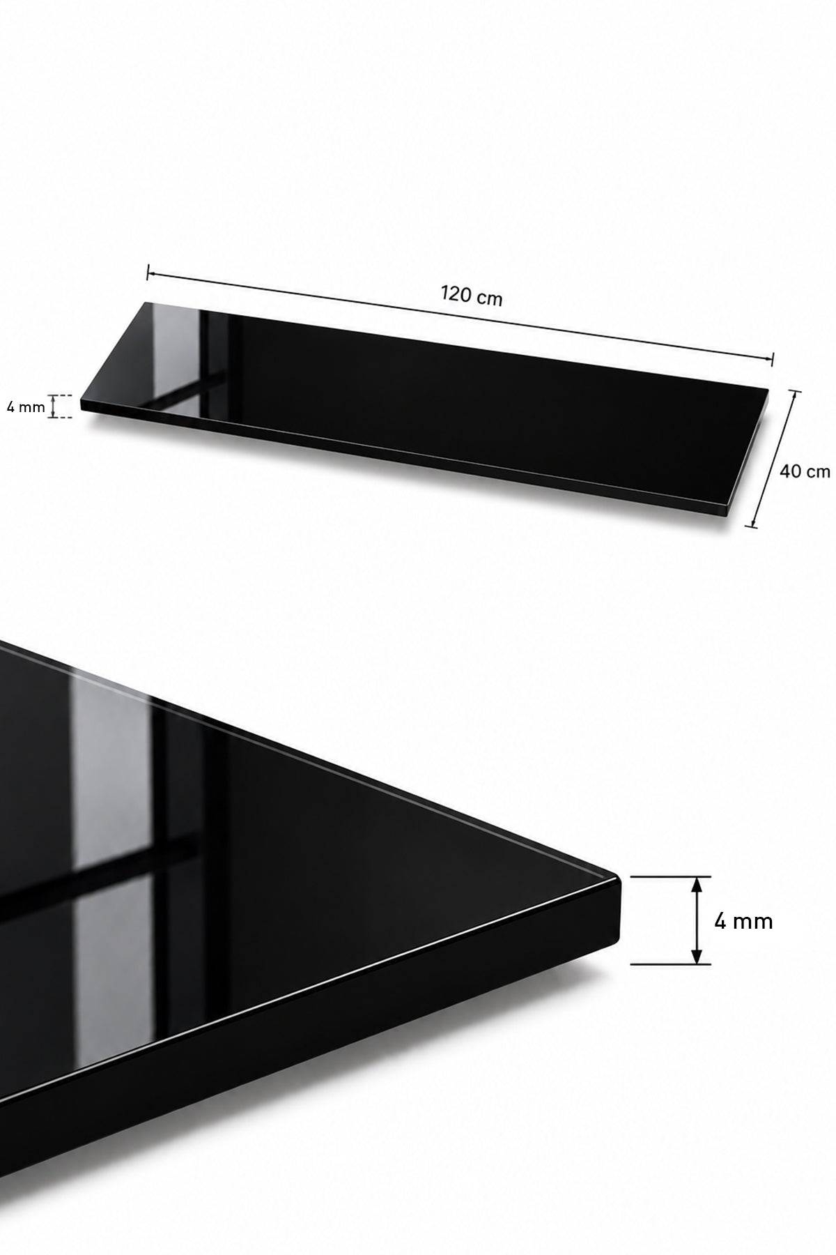 Üst Panel Camı | Siyah Cam | Apex | 120cm x 40cm