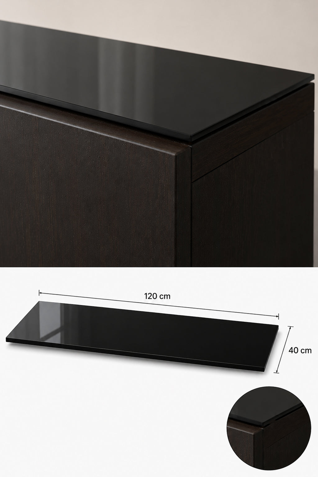 Üst Panel Camı | Siyah Cam | Apex | 120cm x 40cm