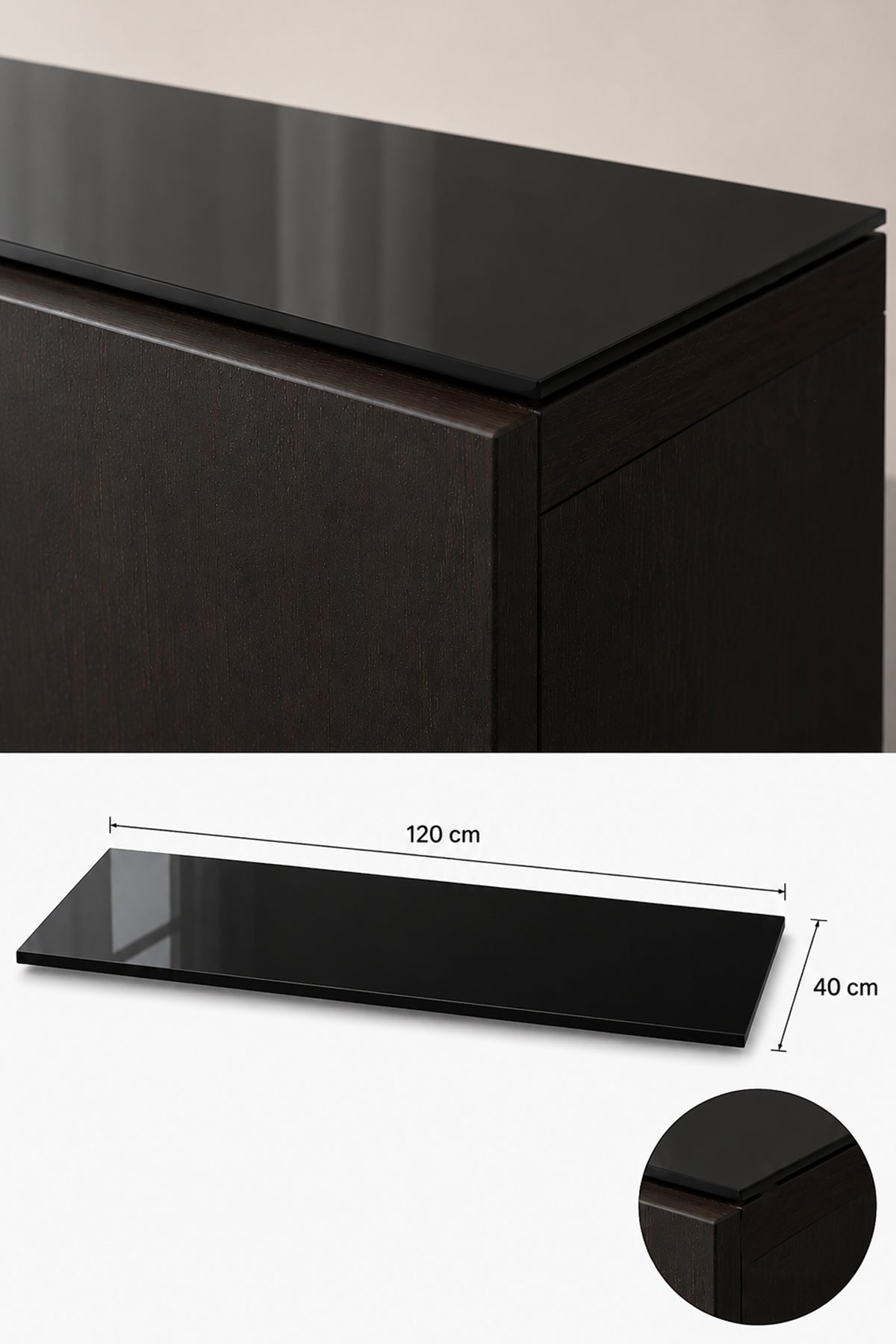 Üst Panel Camı | Siyah Cam | Apex | 120cm x 40cm