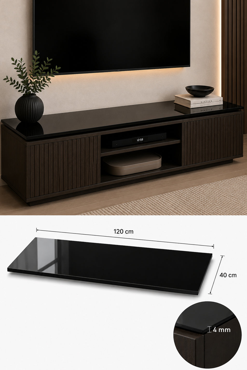 Üst Panel Camı | Siyah Cam | Apex | 120cm x 40cm