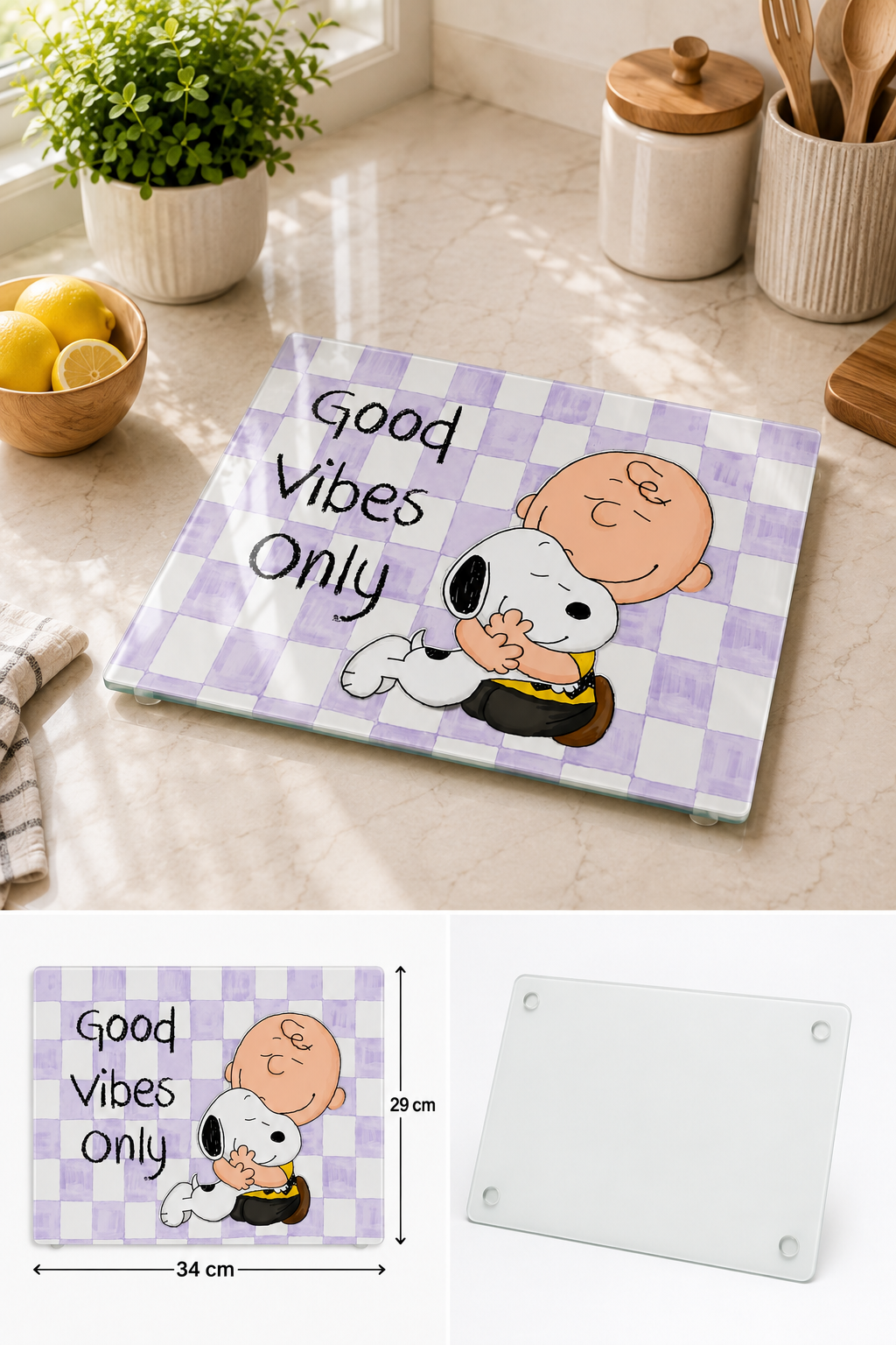 Cam Kesme Tahtası - Cam Kesme Tablası | Kitchen Dreams - Good Vibes Only | 29cmx34cm