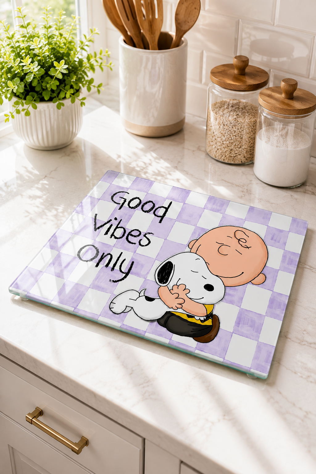 Cam Kesme Tahtası - Cam Kesme Tablası | Kitchen Dreams - Good Vibes Only | 29cmx34cm