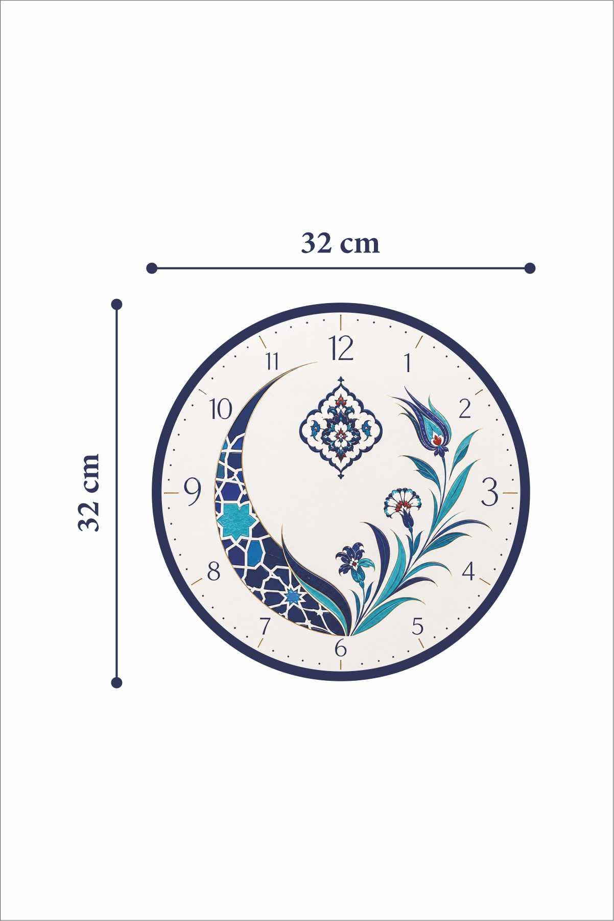 Cam Duvar Saati | İznik Flora | Çap 32